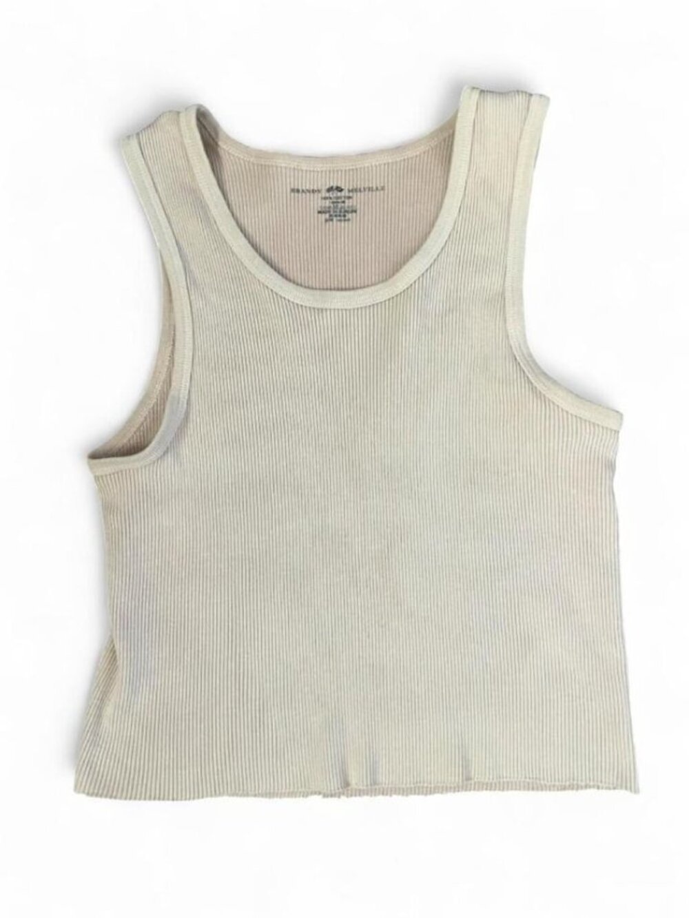 Brandy Melville Cream Ribbed Scoop Neck Sleeveless Tank Top One Size